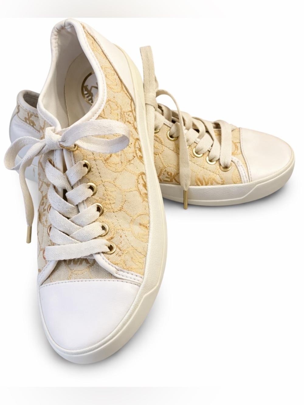 Michael Kors MK City Sneakers Vanilla Monogram 6.5 Designer Lace-Up Tennis Shoes - Picture 2 of 7